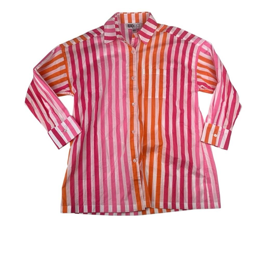 Beach Riot women's small medium Alexa casual Pink and Orange Button Down Shirt
